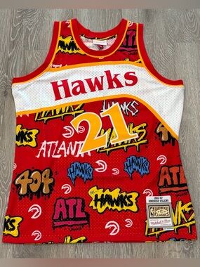 Dominique Wilkins Atlanta Hawks Jersey Mitchell & Ness Slap Sticker Mens Large